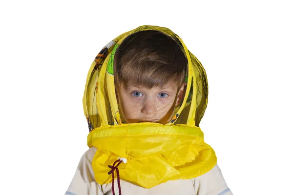 Niño Con Una Máscara Amarilla Abejas Sobre Fondo Aislado —  Fotos de Stock