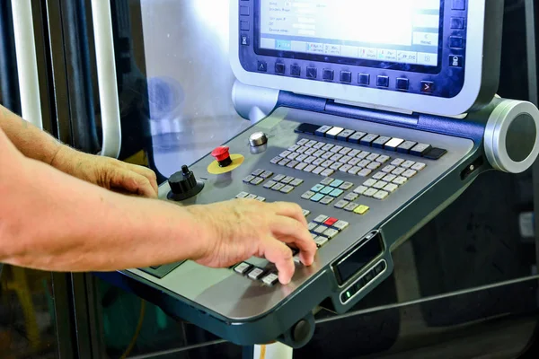 Control Panel Program Work Control Panel Precision Cnc Machining Center — Stock Photo, Image