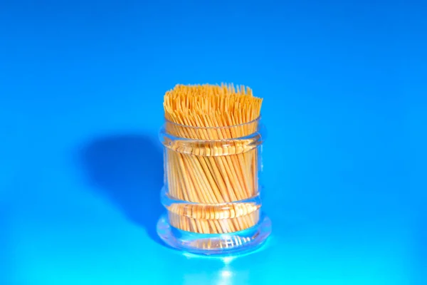 Toothpicks Plastic Containers Blue Background — Stock Photo, Image