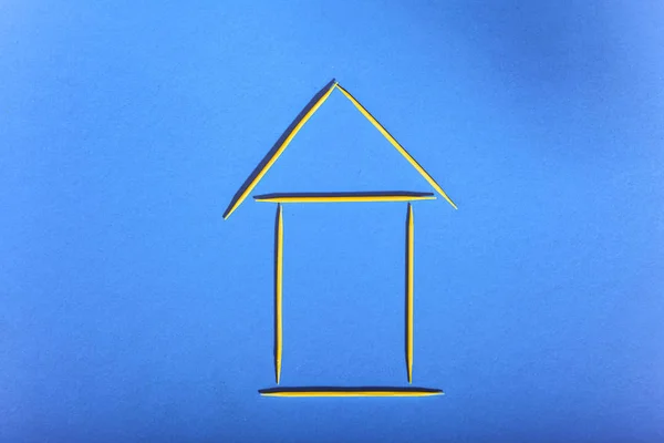 House Toothpicks Blue Background Concept Affordable Housing — Stock Photo, Image