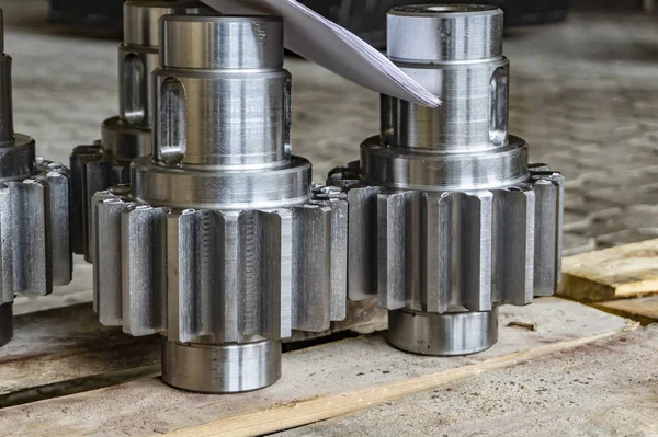 Shaft gear after manufacturing on a rack