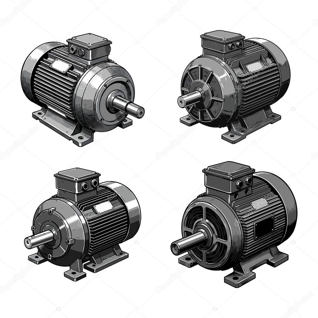 Industrial Electric Motor - Heavy Duty AC Induction Motor Illustration Set