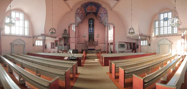 Panoramische Opname Van Het Interieur Van Norsjo Kerk Lapland — Stockfoto