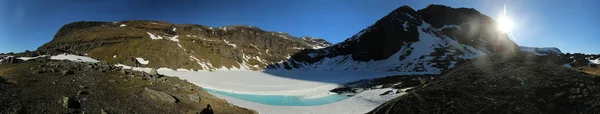 360 degree panorama of frozen lake Rissajaure in Northern Sweden