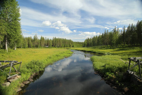 Beautiful view on stream Petikan in the Rortrask Silanger culture reserve in Lapland