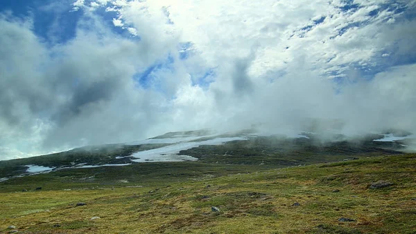 Fog Mount Nuolja Slowly Lifting — Stock Photo, Image