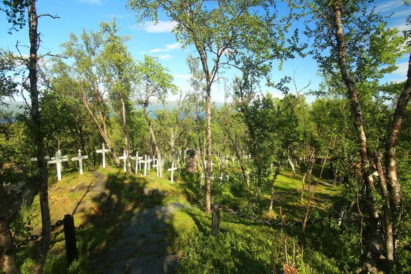 Tornehamns Kyrkogard Кладбище Севере Швеции — стоковое фото