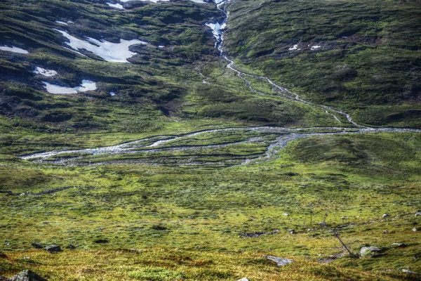 Markerad Stig Nuolja Lappland Bäcken Gohpasjohka Kan Ses Dalen — Stockfoto