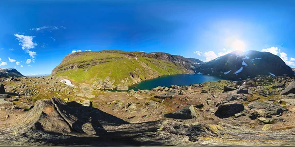 Panorama Esférico Del Lago Trollsjon Valle Karkevagge Norrbotten Suecia Proyección —  Fotos de Stock