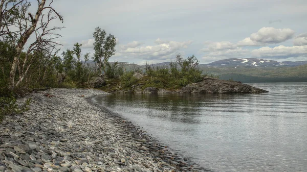 Kiesstrand Gohkasjohka Delta See Tornetrask Lappland — Stockfoto