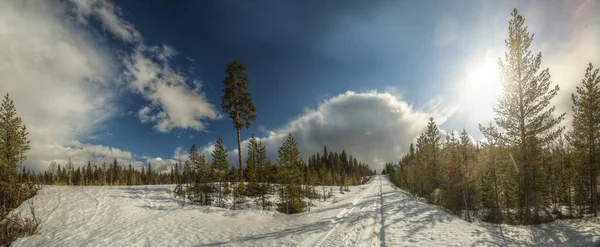Camino Dirección Nieve Cerca Granbergsliden Vasterbotten Suecia —  Fotos de Stock