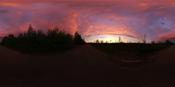 Panorama Esférico Cielo Impresionantemente Coloreado Sobre Calle Los Bosques Vasterbottens — Foto de Stock