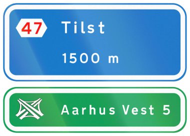 Danimarka otoyol işaretleri - Tilst 'e çık ve Aarhus' un batısını değiştir.