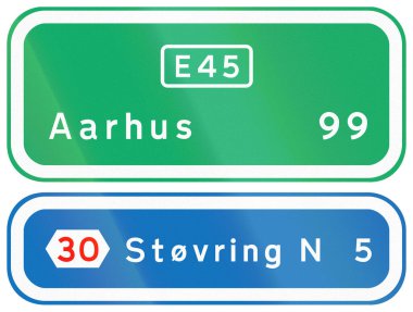 Danimarka otoyol tabelası Aarhus ve Stovring.