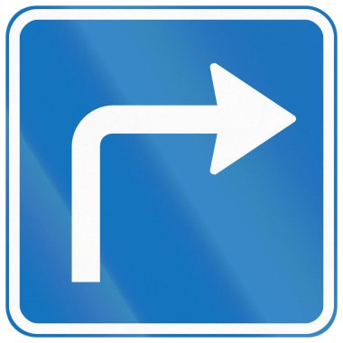Danimarka ek yol işareti paneli - Sağa döndükten sonra - Mavi sürüm.
