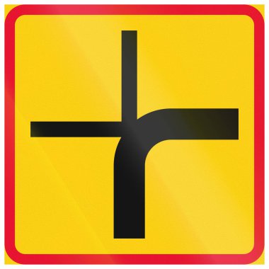 Additional road sign in Finland - Priority intersection layout.