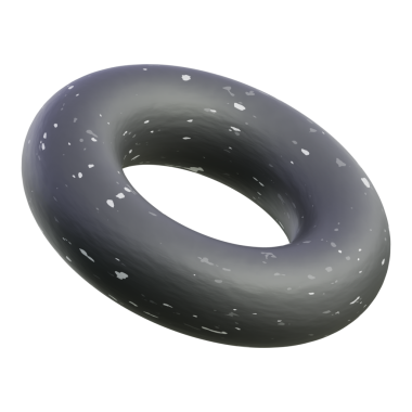 3 boyutlu illüstrasyon, benekli torus halkası. Teknolojik markalaşma ve uzay temalı görseller için cilalı, desenli yüzey.