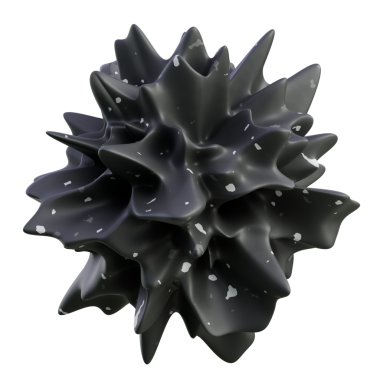 Koyu dikenli 3D geometrik top; teknoloji markalaşması, pazarlama görselleri ve modern web tasarımı için ideal.