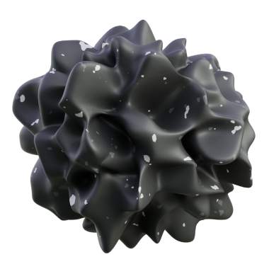 Konik dikenli parlak siyah dikenli top; teknoloji veya tasarım için soyut üç boyutlu nesne.