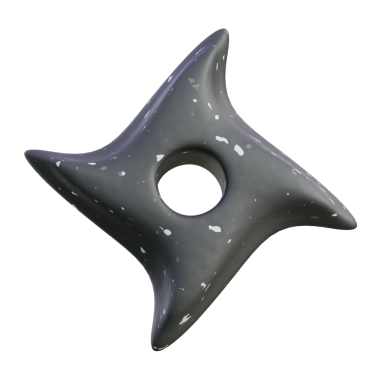 Merkezi delikli dört noktalı metal shuriken; teknoloji, aksiyon veya dövüş sanatları görselleri için ideal.