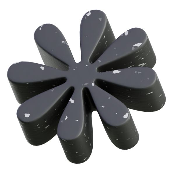 Siyah çok yapraklı 3 boyutlu çiçek heykeli, radyal tasarım, ürün demoları ve tasarım portföyleri için uygun..