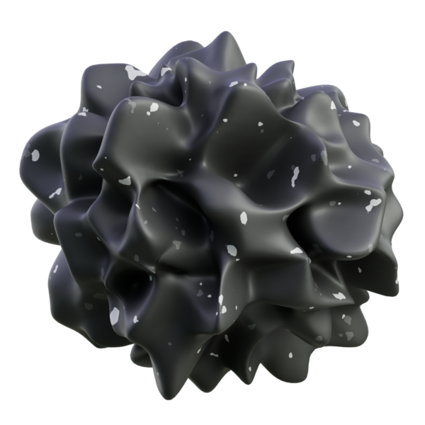 Konik dikenli parlak siyah dikenli top; teknoloji veya tasarım için soyut üç boyutlu nesne.