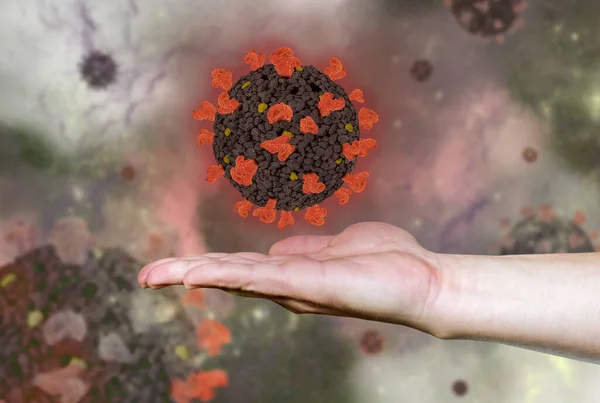 Concept Van Covid 2019 Ncov Coronavirus Aan Hand Rechtenvrije Stockfoto's