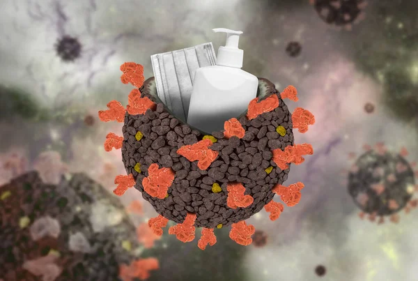 Begreppet Covid Eller 2019 Ncov Coronavirus Med Desinfektion Och Ansiktsmask Stockbild