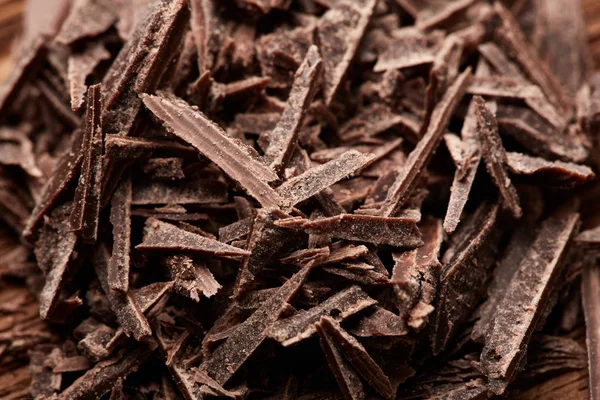 Migalhas Chocolate Preto Fundo Madeira — Fotografia de Stock
