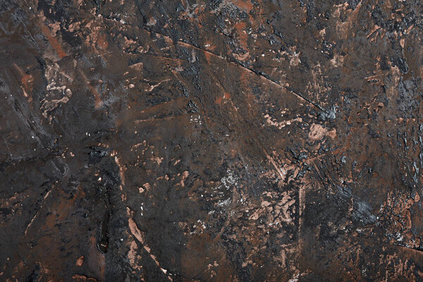 old metal background or texture. Abstract Grunge Decorative Dark Blue, Brown stucco Wall Background. Gloomy Rough Smear Texture. Web Banner or Wallpaper With Copy Space For Design.