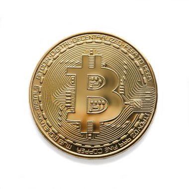 Bitcoin. Beyaz arka plan üzerinde izole altın bitcoin. Bir dolar için Exchange bitcoin nakit.