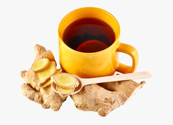 Glass Cup Green Natural Tea Ginger Lemon Mint Honey Wooden — Stock Photo, Image