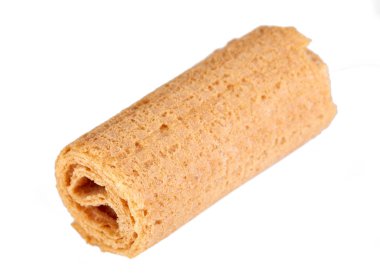 Rulo Gofret. Beyaz arka plan üzerinde izole tatlı tüp gofret. Tatlı.  