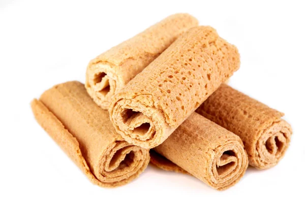 Wafer rolls. Sweet tube wafer isolated on white background. Dessert.