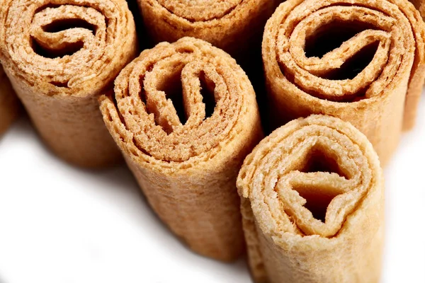 Wafer rolls. Sweet tube wafer isolated on white background. Dessert.