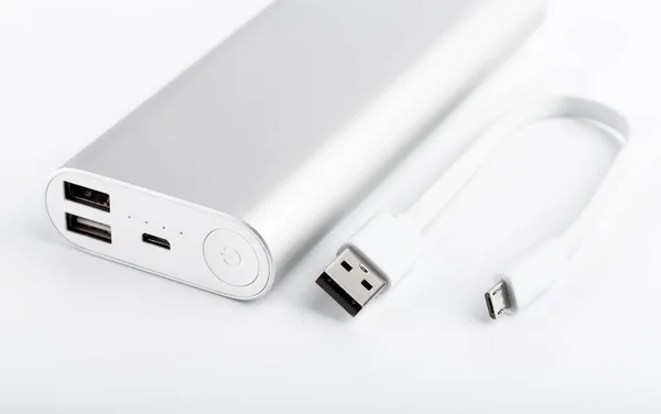 Power Bank Charging Mobile Devices White Smart Phone Charger Power — Stock Photo, Image