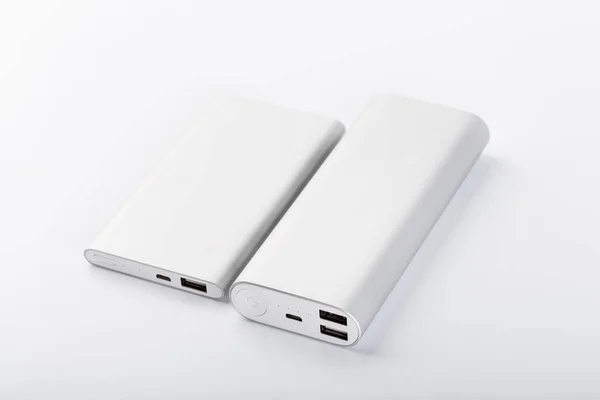 Power Bank Charging Mobile Devices White Smart Phone Charger Power — Stock Photo, Image