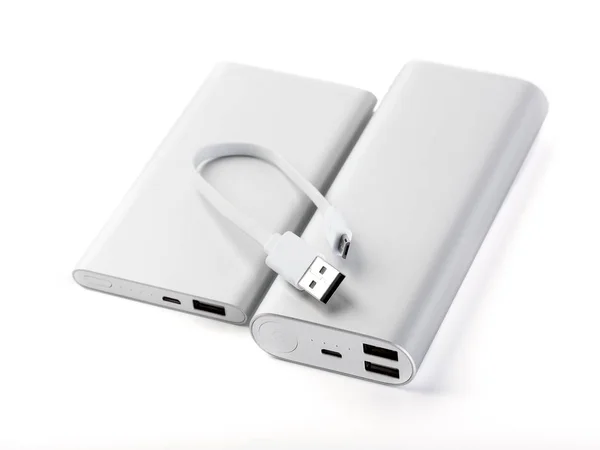 Power Bank Charging Mobile Devices White Smart Phone Charger Power — Stock Photo, Image