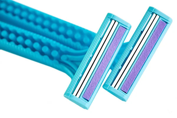 Blaue Weibliche Rasiermesser Isoliert Auf Dem Weißen Hintergrund Rasiermesser Für — Stockfoto