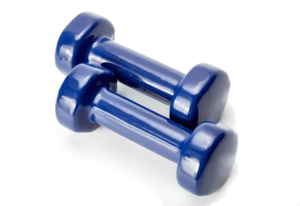 Malé Modré Činky Izolované Bílém Pozadí Sportovní Střely Pro Cvičení — Stock fotografie