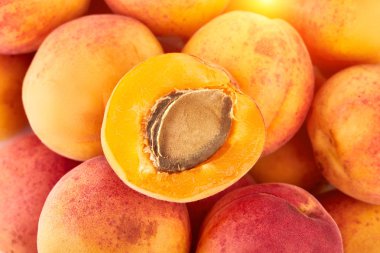 İzole kayısı. Beyaz arka plan üzerinde izole taze kayısı meyve. Tropikal arka plan. Taze meyve. Metniniz için yer.