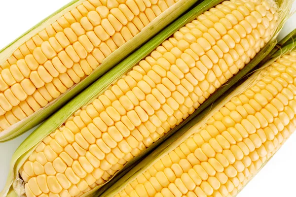 Frische Gelbe Maiskolben Isoliert Auf Weißem Hintergrund Frisches Gemüse — Stockfoto