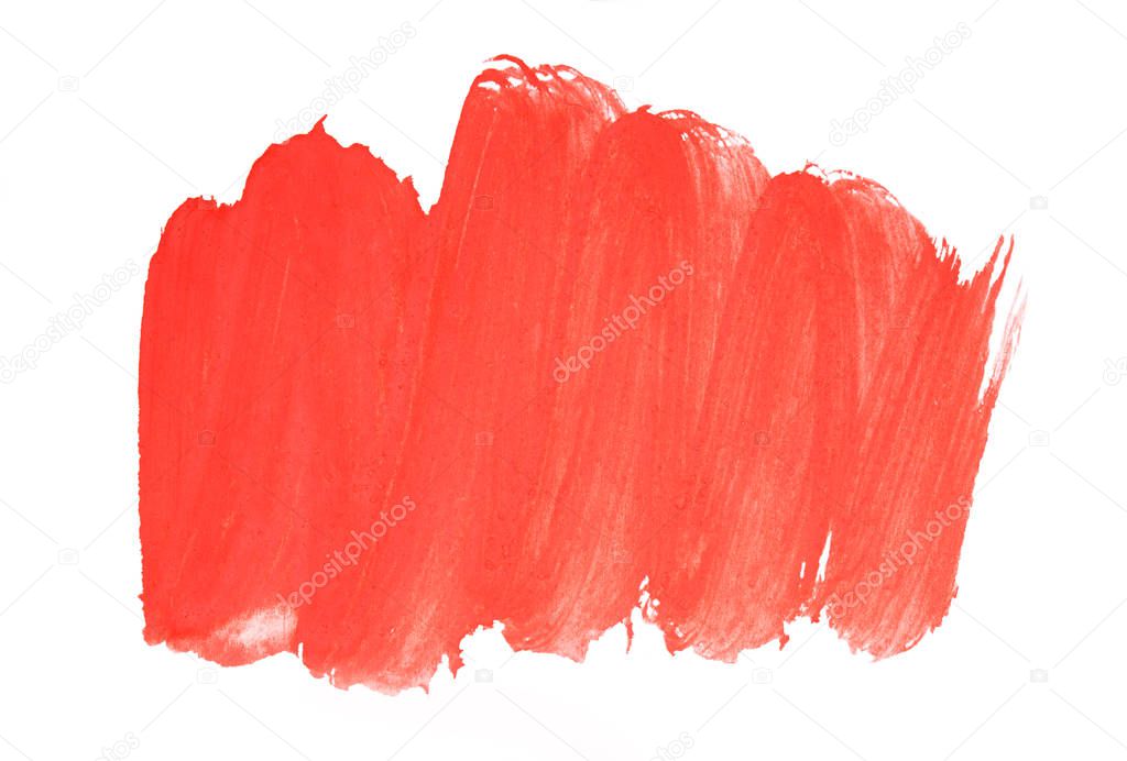 Red marker paint texture isolated on white background. Red paint stroke. Pattern, texture of colored watercolor paint. Gouache. Abstraction.