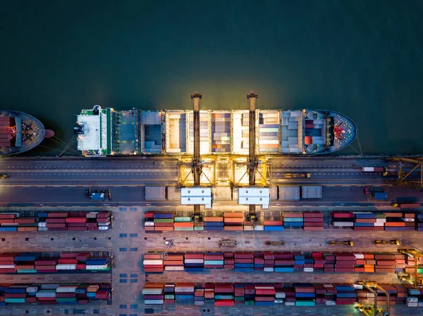 Top View International Port Crane Loading Containers Import Export Business — Stock Photo, Image