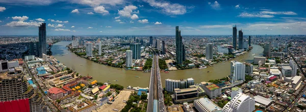 Aerial View Bangkok Skyline Skyscraper Light Trails Sathorn Road Center — Stock Photo, Image