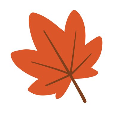 Açık turuncu sonbahar akçaağaç yaprağının düz minimalist çizimi. Basit ve temiz şekilli. Kartlar, posterler, kalıplar, çıkartmalar ve sonbahar temalı projeler için mükemmel sezonluk tasarım ögesi.