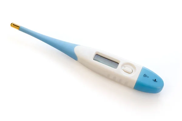 Elektronische Digitale Lichaamsthermometer Die Lichaamstemperatuur Van Mens Weergeeft Geïsoleerd Wit — Stockfoto