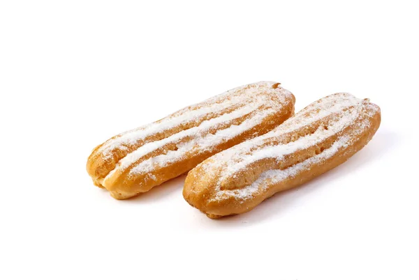 Eklerki Odizolowane Białym Tle Pyszny Francuski Deser Słodki Deser Pełna — Zdjęcie stockowe