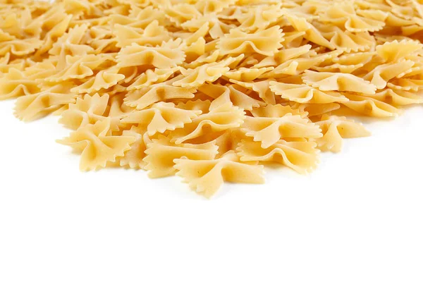 意大利面食的种类和形状多种多样 干意大利面弯起法尔法尔茨 白色背景下孤立的弓形领带通心粉 — 图库照片