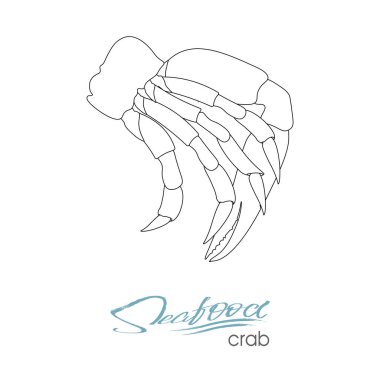 Siluet Yengeç eti. Doğrusal siluet Yengeç eti. Tasarım deniz ürünleri ambalaj ve Pazar, gıda ambalaj veya sualtı deniz hayvan temalı tasarım için yengeç rozet. Vektör çizim.